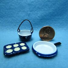 Dollhouse Miniature Blue Spatterware Kitchen Cookware Set IM65193