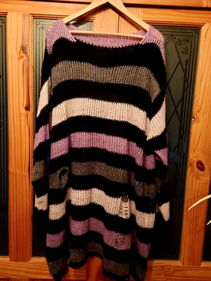 NEW 5XL 22 24 26 DISTRESSED KNIT STRIPE JUMPER GOTHIC ALTERNATIVE PUNK ROCK - Image 1 of 3