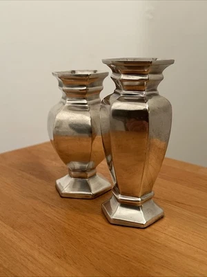 Vintage 2004 Pottery Barn Estate Bud Vases Set Of 2 Pewter Farmhouse Cottagecore - Image 1 of 4