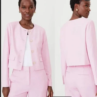 Ann Taylor Women's Petite Crew Neck Cross Weave Jacket Blazer Women’s Sz 4 - Image 1 of 4