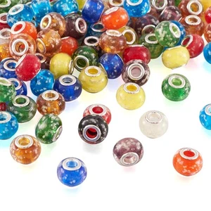 100Pcs Glow in The Dark Lampwork European Beads 14x9-10mm Large Hole Glass Ro... - Picture 1 of 9