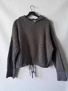 Lucky Brand grau strukturierter Strick Hoodie Pullover L Kordelzug Saum Winter kuschelig - Bild 1 von 9