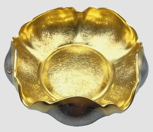 Ciotola di loto Limoge Francia oro argento antico cartiglio sagome crest reale - Foto 1 di 18