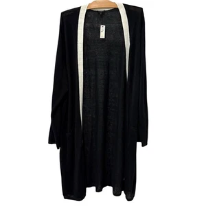 Talbots Plus | Cardigan Open Front Linen Blend Pockets Long Sleeve Black NWT- 3X - Picture 1 of 7
