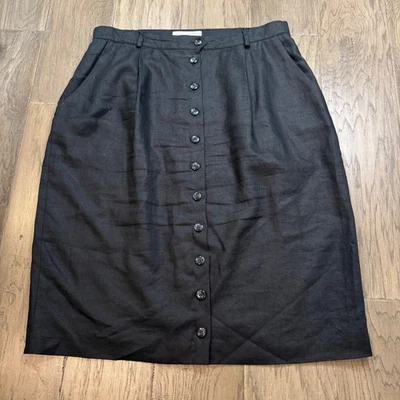 Falda midi de colección VALERIE STEVENS negra mezcla de lino con botones delanteros talla grande 20W Foto 1 de 4