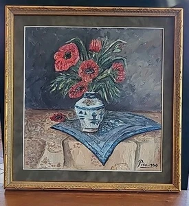 Pablo Picasso Öl auf Karton ORIGINAL Vintage Gemälde Antik, Handsigniert Floral - Bild 1 von 15