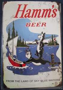 12" x 8" Hamm's Bier Blechschild Angeln - Bild 1 von 2