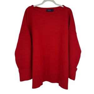 Polo Ralph Lauren Mujer Suéter Talla L Rojo Lana Cachemira Cuello Barco Minimalista - Imagen 1 de 10