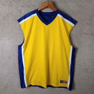 Camiseta sin mangas deportiva vintage Spalding Jersey para hombre XL amarilla azul Y2K Foto 1 de 4