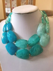 Brand new Short gold tone necklace with huge Blue Resin Stones - Picture 1 of 6