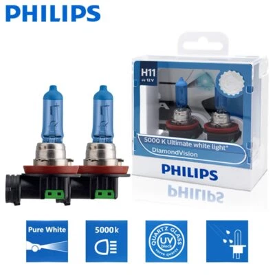 Philips H11 Diamond Vision 5000K White Light 12V 55W Car Halogen Bulb Fog Lamp - Image 1 of 4