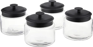 Anchor Hocking Montana Glass Jars with Fresh Sealed Lids, Black Metal, 48 Oz (Se - Picture 1 of 12