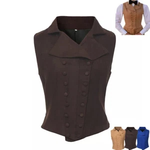 Womens Edwardian Vest Victorian Vest Ladies Steampunk Double Breasted Waistcoat - Picture 1 of 22