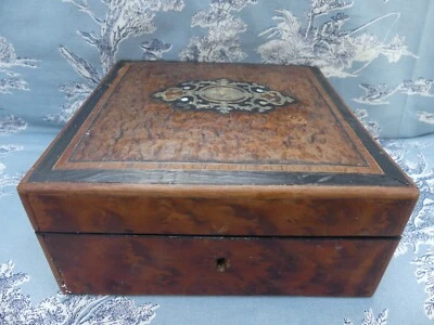 Coffret ancien Boite Napoléon III Marqueterie de laiton Nacre Loupe d'Orme 19éme - Photo 1/4