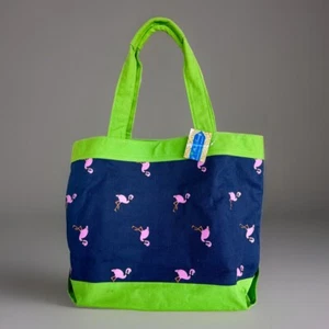 Boca Golf Boca Tennis Carry All Tote Navy Blue Green Pink Flamingo Pattern NWT - Picture 1 of 17