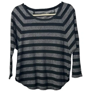 American Eagle 3/4 Sleeve Shirt Black Silver Stripe Metallic Pullover Small - Picture 1 of 6