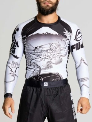 Fuji MMA BJJ Jiu Jitsu Long Sleeve LS Rashguard Rash Guard - Sakana Black/White - Image 1 of 4