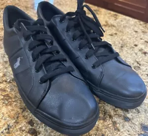 Polo Ralph Lauren Uomo 16 D Flexstow Nero Pelle Barca Sneakers Casual - Foto 1 di 8