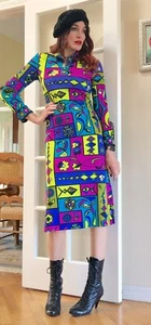 Vtg Rare Emilio Pucci Neon Abstract Mod Signed Midi Dress - Picture 1 of 12