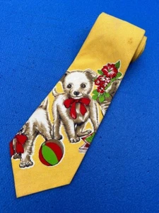 Authentic The SUPREMO GRACE Cute Dog Design On Yellow Wide Necktie Tie - Picture 1 of 11