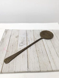Vintage Solid Brass Skimmer Ladle Long Handle For Cooking Or Straining 14" - Picture 1 of 7