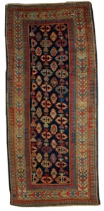 Handmade antique Caucasian Gendje rug 3.5' x 7.3' (106cm x 222cm) 1880s - 1B519 - Picture 1 of 8