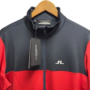 J. Lindeberg NEW Men's Sz L Relaxed Fit Banks Mid Layer Full Zip Navy/Red Jacket - Picture 1 of 6