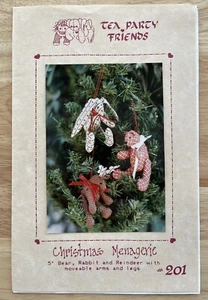 Tea Party Friends Christmas Menagerie 5” Bear Rabbit & Reindeer Pattern - Picture 1 of 4