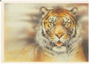 USSR postcard 1990 Amur Тiger charity issue "Moscow Zoo" artist ISAKOV