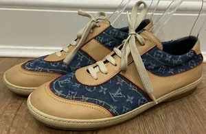Tenis Entrenadores LOUIS VUITTON Cuero Azul Tela Monograma Inserto 41 UK8 - Imagen 1 de 9