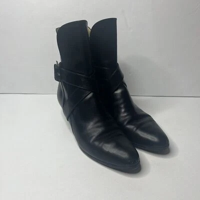 Botas femininas Salvatore Ferragamo de couro preto fivela moto tamanho 9 N - Imagem 1 de 4