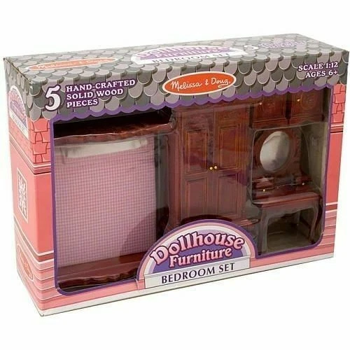 Melissa & Doug Wood Dollhouse Furniture 5 PC Bedroom Set #2583 Scale 1 12