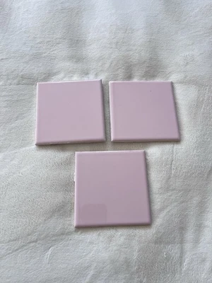 VTG Tile Wall Ceramic Bath Mid Century Modern Pink Blush 4 1/4" Set of 3 - Image 1 of 4