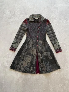 IVKO Woman Patchwork Floral Plaid Button-Front A-Line Knit Coat Size 36 - Picture 1 of 19