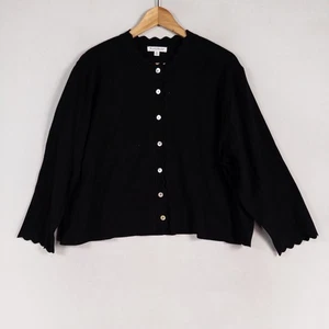 North Style Sweater Womens XL Black Cardigan Scallop Trim Lightweight 3/4 Sleeve - Picture 1 of 9
