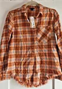 Neu mit Etikett Eddie Bauer Woodland Flanell Damen XS kariertes Hemd Baumwolle Lyocell ausgefranster Saum - Bild 1 von 6