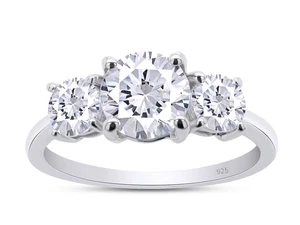 3-Stone Engagement Ring for Women, 1.60CT round Moissanite Diamond 18K White Gol - Picture 1 of 12