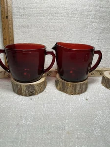Vintage Anchor Hocking Royal Ruby Red Glass Creamer and Sugar Bowl - Picture 1 of 3
