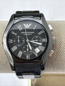 Emporio Armani AR1400 BLACK CERAMIC CHRONOGRAPH MENS WATCH 30MM~New Battery - Picture 1 of 4