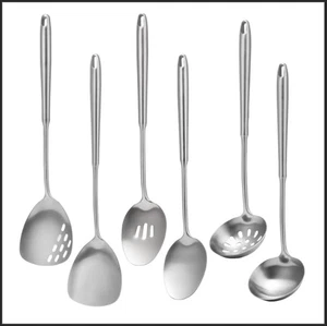 Stainless Steel Kitchen Cooking Utensils set, 6 Pcs Metal Serving Utensils, W... - Foto 1 di 7
