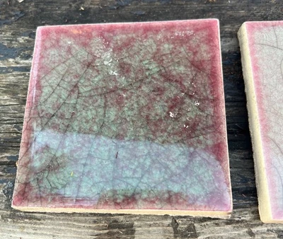 Vintage tiles 4x4” green pink crackled glaze art craft cottage - Image 1 of 4