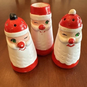 3 Piece Set Jewel Eye Winking Santa Salt Pepper Shaker Candle Japan Commodore - Picture 1 of 11