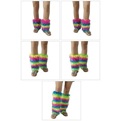 Vintage Rainbow Plush Leg Warmer Furry Boot Cuffs 80s Party Leg Cover for Women - image 1 of 4