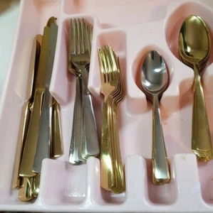 Oneida Gold Aptitude Champagne 45 Piece Flatware Set 8 Person serving set - Picture 1 of 12