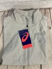 Asics Mens Silver Lightweight Wind Resistant Jacket Gray Size Large W/ Collar