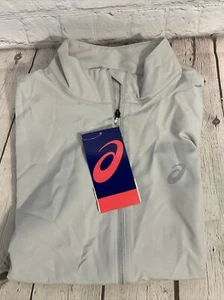 Asics Womens Silver Lightweight Wind Resistant Jacket Gray Size Medium W/ Collar - Picture 1 of 12