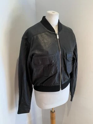 BLK DNM Women's Leather Jacket SIZE M UK 10 NEW bomber black classic - Image 1 of 4