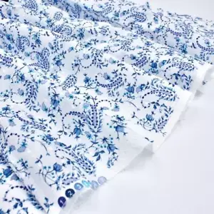 Dotted Swiss Dobby Dot Paisley | Blue | Dressmaking Fabric - Picture 1 of 4