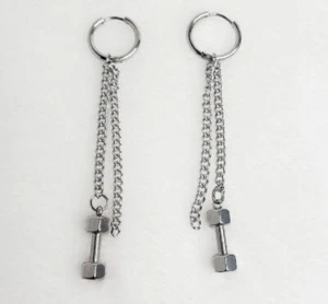 Dumbbell Earrings 316 Stainless Steel - Picture 1 of 2