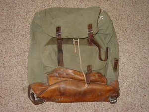 Mochila militar militar del ejército suizo de colección lona y pimienta y cuero - Imagen 1 de 12